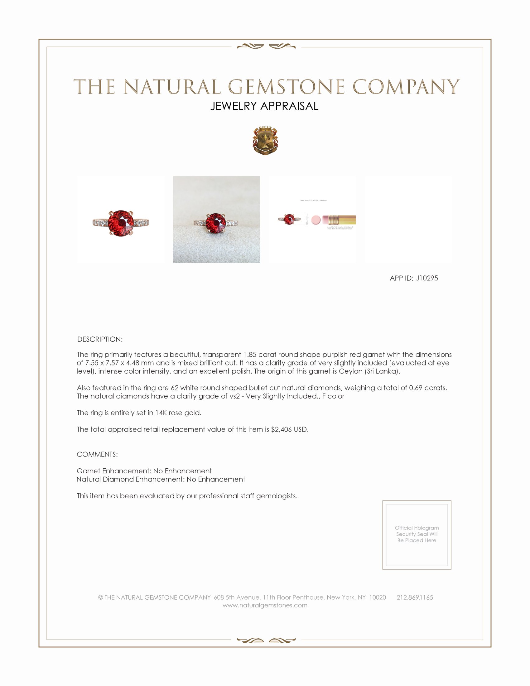 1.85 Ct. Garnet Natural Diamond Pave Ring, 14K Rose Gold