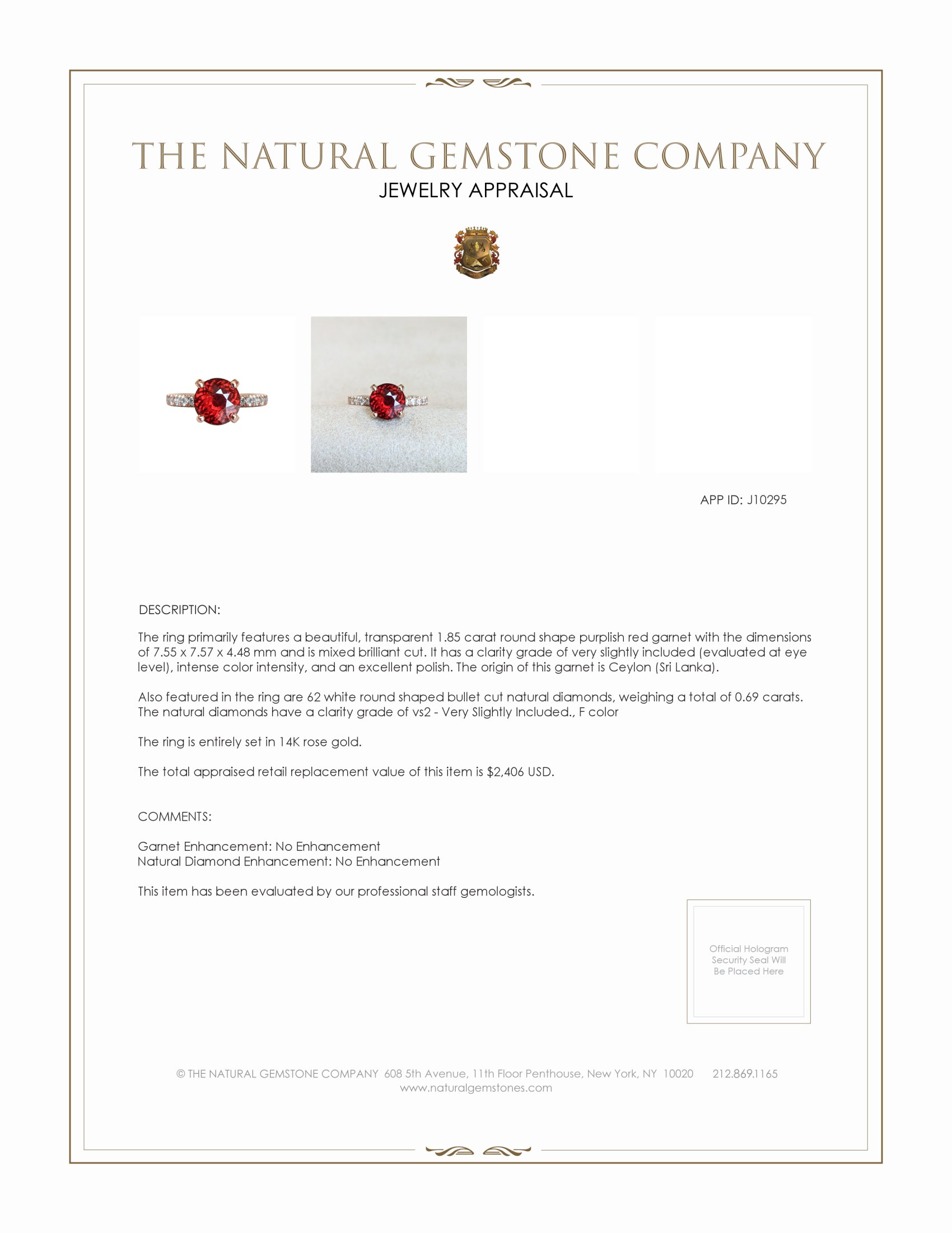 1.85 Ct. Garnet Natural Diamond Pave Ring, 14K Rose Gold