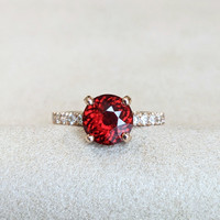 1.85 Ct. Garnet Natural Diamond Pave Ring, 14K Rose Gold Image