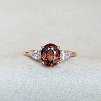 2.20 Ct. Zircon Natural Diamond Three Stone Ring, 14K Rose Gold Image