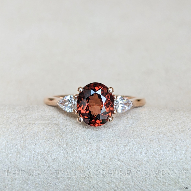 2.20 Ct. Zircon Natural Diamond Three Stone Ring, 14K Rose Gold