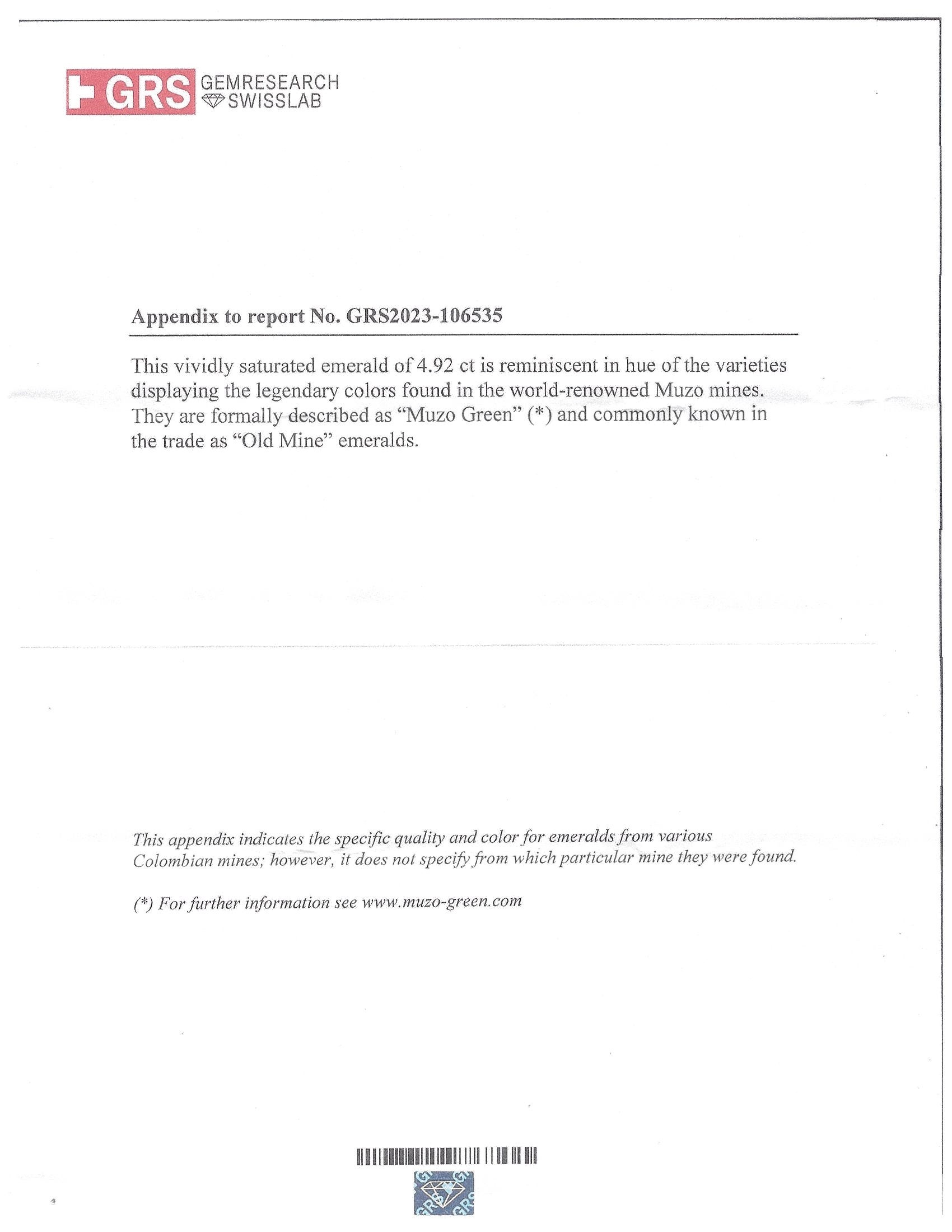 4.92 Ct. Emerald and Natural Diamond Three Stone Ring, 18K White Gold