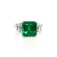 4.92 Ct. Emerald Natural Diamond Three Stone Ring, 18K White Gold Video