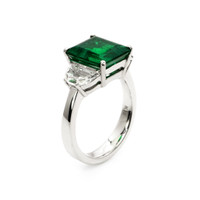 4.92 Ct. Emerald Natural Diamond Three Stone Ring, 18K White Gold Image