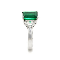 4.92 Ct. Emerald Natural Diamond Three Stone Ring, 18K White Gold Image
