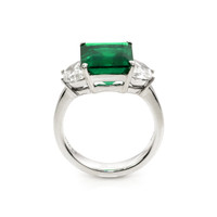 4.92 Ct. Emerald Natural Diamond Three Stone Ring, 18K White Gold Image