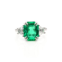 5.07 Ct. Emerald Natural Diamond Three Stone Ring, Platinum 950 Video