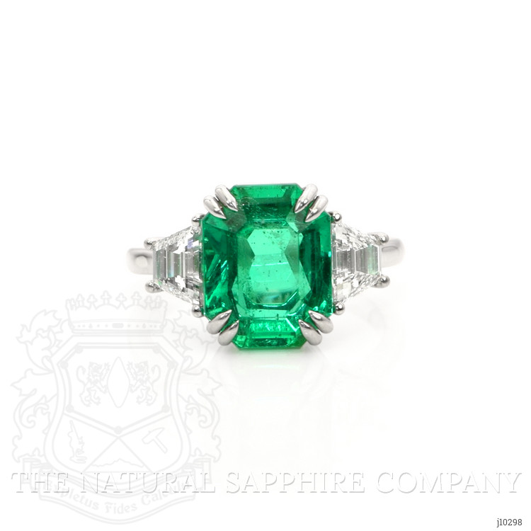 5.07 Ct. Emerald Natural Diamond Three Stone Ring, Platinum 950
