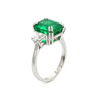 5.07 Ct. Emerald Natural Diamond Three Stone Ring, Platinum 950 Image