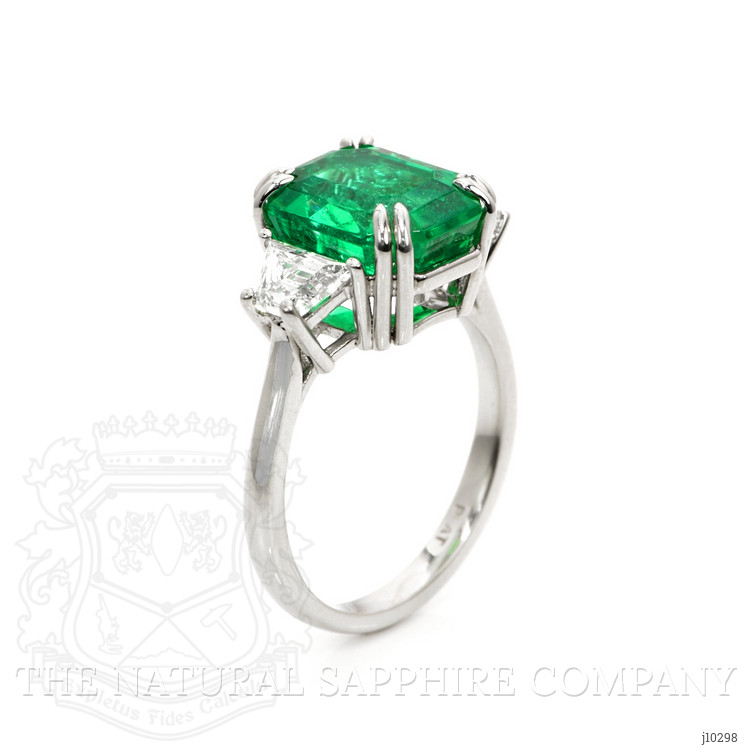 5.07 Ct. Emerald Natural Diamond Three Stone Ring, Platinum 950