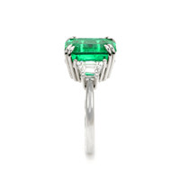 5.07 Ct. Emerald Natural Diamond Three Stone Ring, Platinum 950 Image