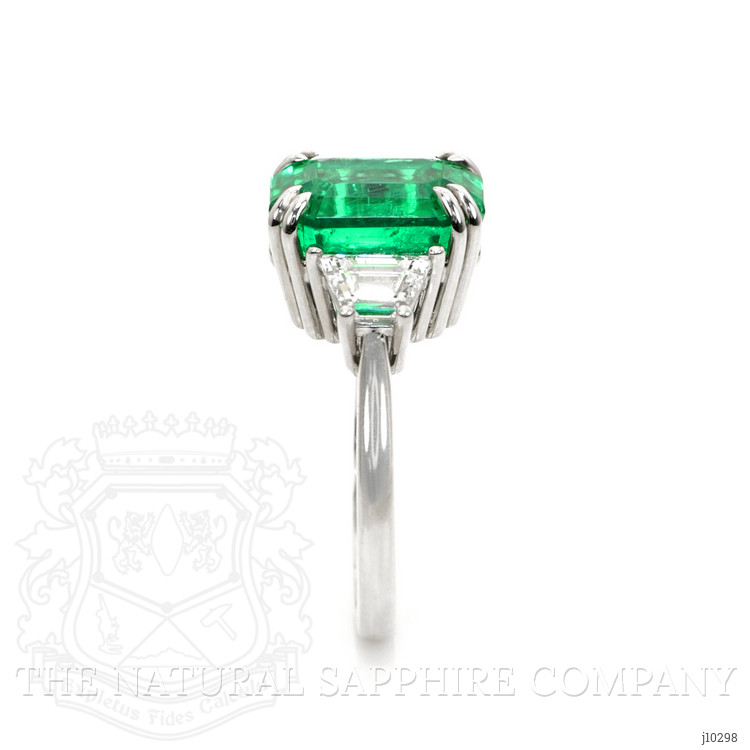 5.07 Ct. Emerald Natural Diamond Three Stone Ring, Platinum 950