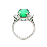 5.07 Ct. Emerald Natural Diamond Three Stone Ring, Platinum 950 Image