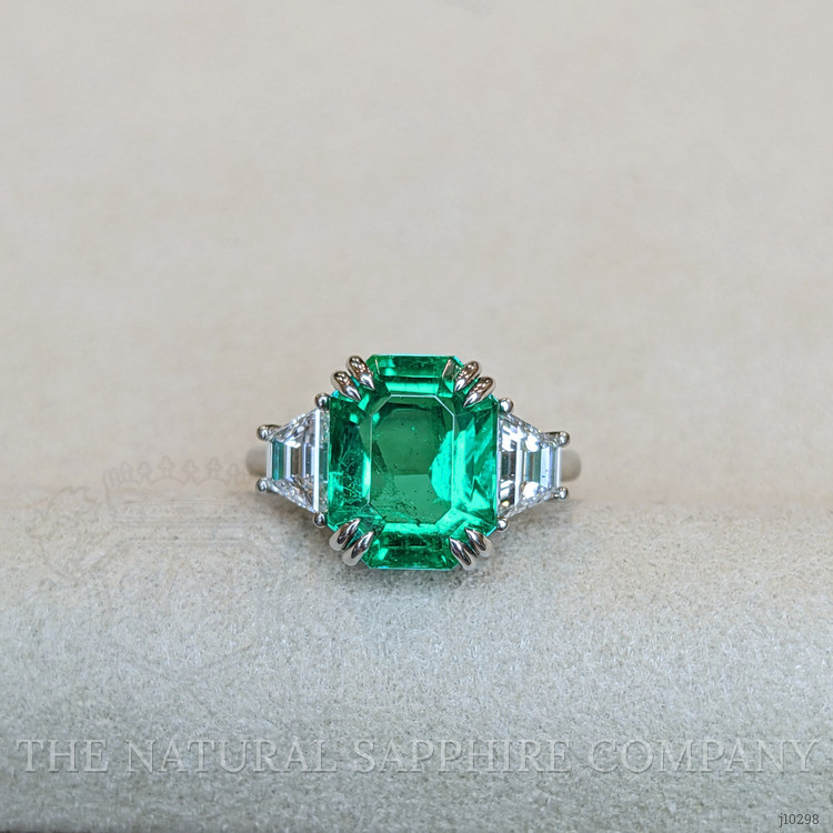 5.07 Ct. Emerald Natural Diamond Three Stone Ring, Platinum 950