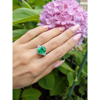 5.07 Ct. Emerald Natural Diamond Three Stone Ring, Platinum 950 Life Style