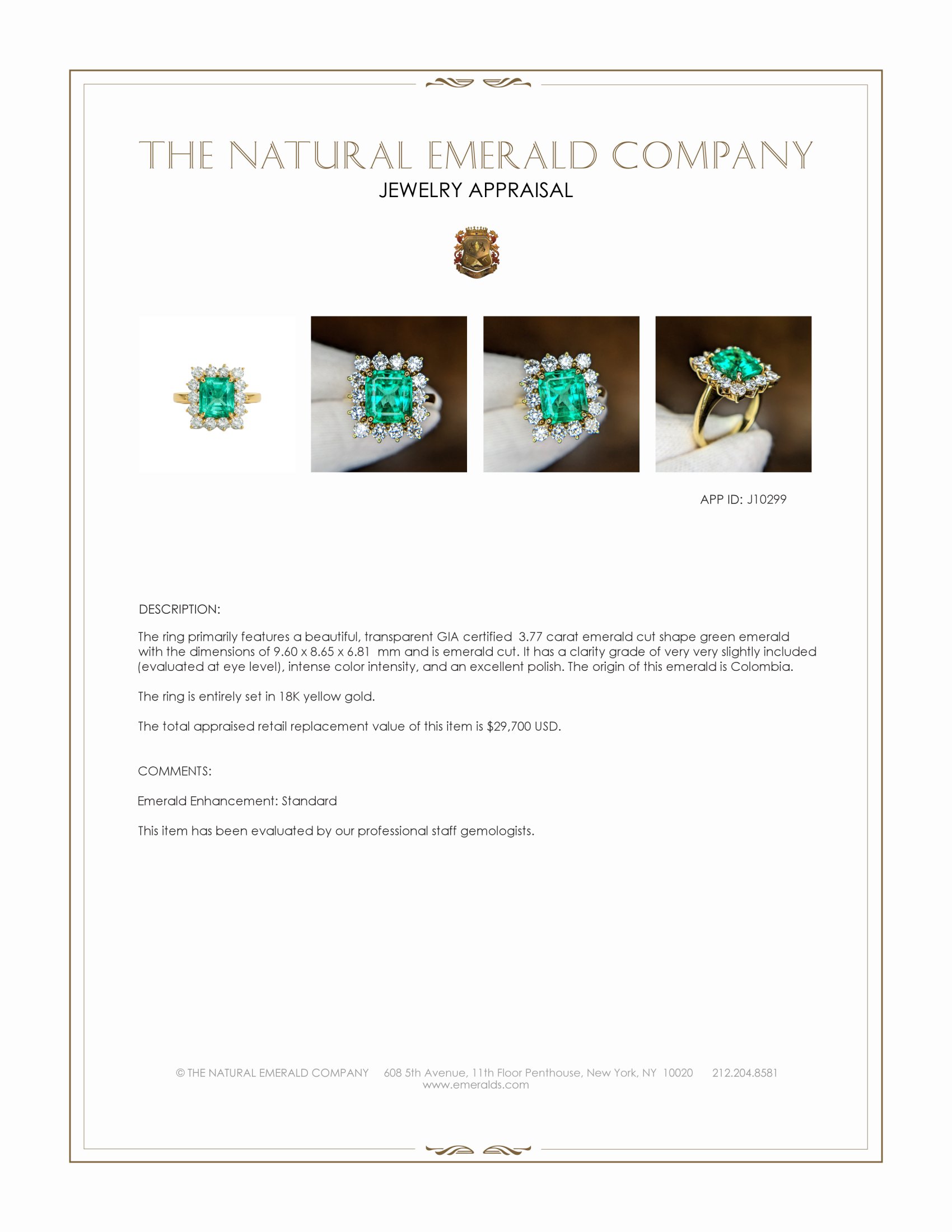 3.77 Ct. Emerald Antique Style Ring, 18K Yellow Gold