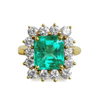 3.77 Ct. Emerald Halo Ring, 18K Yellow Gold Image