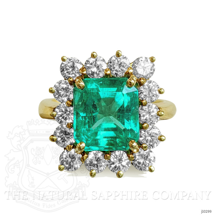 3.77 Ct. Emerald Halo Ring, 18K Yellow Gold