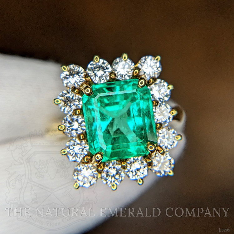 3.77 Ct. Emerald Halo Ring, 18K Yellow Gold