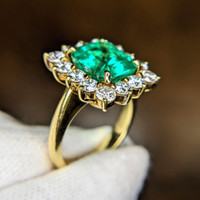 3.77 Ct. Emerald Halo Ring, 18K Yellow Gold Image
