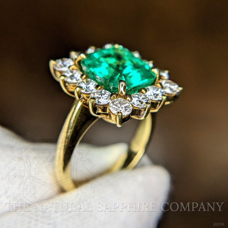 3.77 Ct. Emerald Halo Ring, 18K Yellow Gold