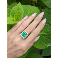 3.77 Ct. Emerald Halo Ring, 18K Yellow Gold Life Style
