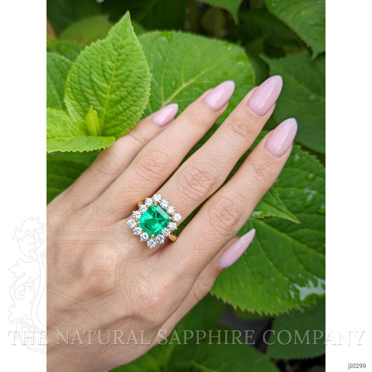 3.77 Ct. Emerald Halo Ring, 18K Yellow Gold