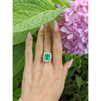 3.77 Ct. Emerald Halo Ring, 18K Yellow Gold Life Style