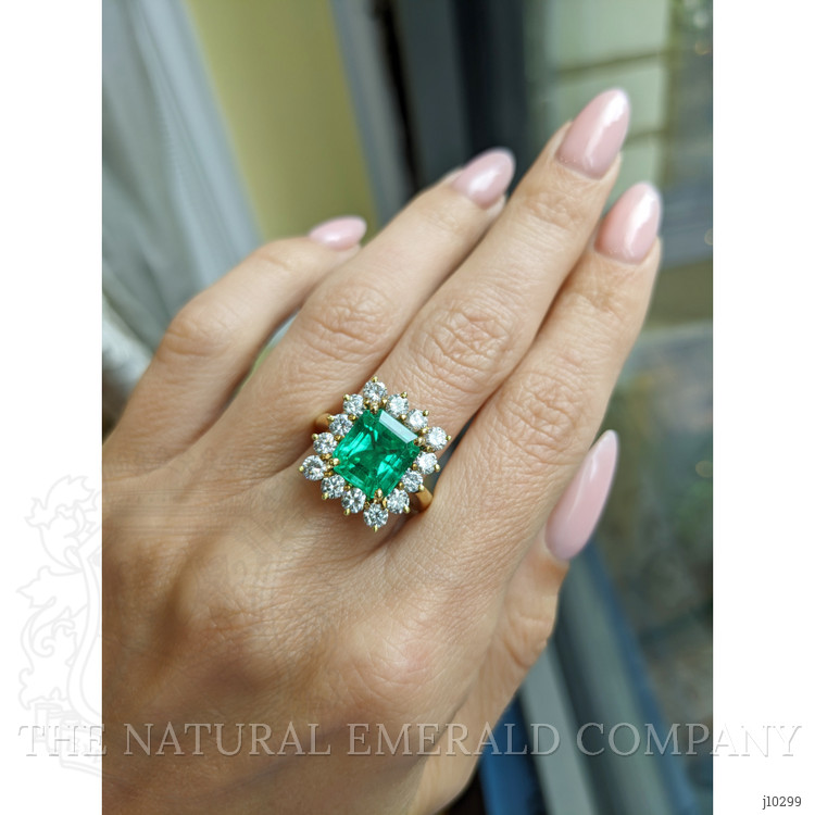3.77 Ct. Emerald Halo Ring, 18K Yellow Gold