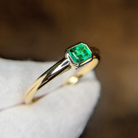 0.34 Ct. Emerald Bezel Ring, 18K Yellow Gold Image