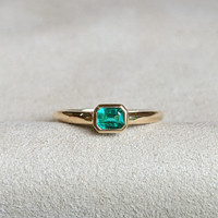 0.34 Ct. Emerald Bezel Ring, 18K Yellow Gold Life Style