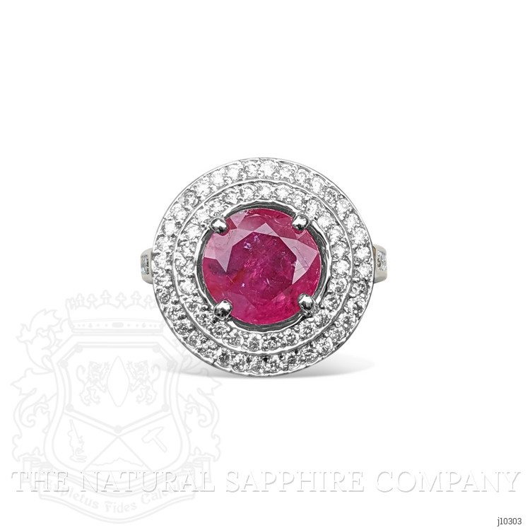 4.50 Ct. Purplish Red Ruby and Natural Diamond Pave Ring, 14K White Gold