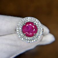 4.50 Ct. Ruby Natural Diamond Pave Ring, 14K White Gold Image