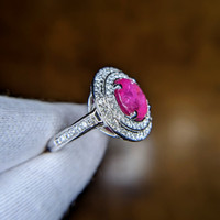 4.50 Ct. Ruby Natural Diamond Pave Ring, 14K White Gold Image