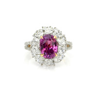 4.05 Ct. Purplish Pink Sapphire and Natural Diamond Pave Ring, 18K White & Yellow Video