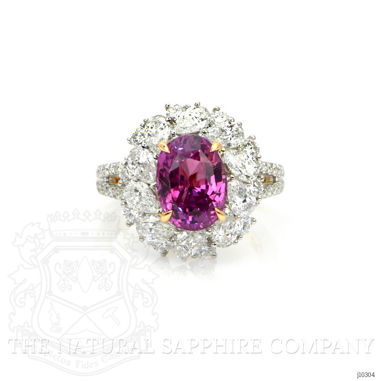 4.05 Ct. Purplish Pink Sapphire and Natural Diamond Pave Ring, 18K White & Yellow