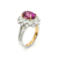4.05 Ct. Purplish Pink Sapphire and Natural Diamond Pave Ring, 18K White & Yellow Image