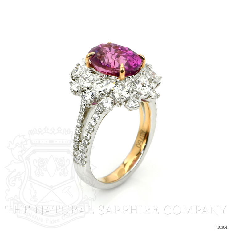 4.05 Ct. Purplish Pink Sapphire and Natural Diamond Pave Ring, 18K White & Yellow