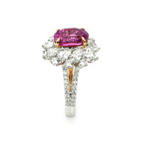 4.05 Ct. Purplish Pink Sapphire and Natural Diamond Pave Ring, 18K White & Yellow Image