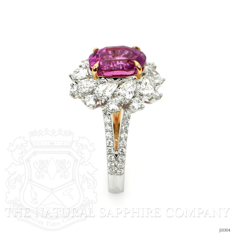 4.05 Ct. Purplish Pink Sapphire and Natural Diamond Pave Ring, 18K White & Yellow