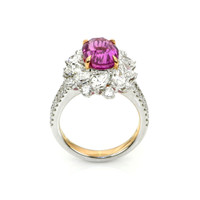 4.05 Ct. Purplish Pink Sapphire and Natural Diamond Pave Ring, 18K White & Yellow Image