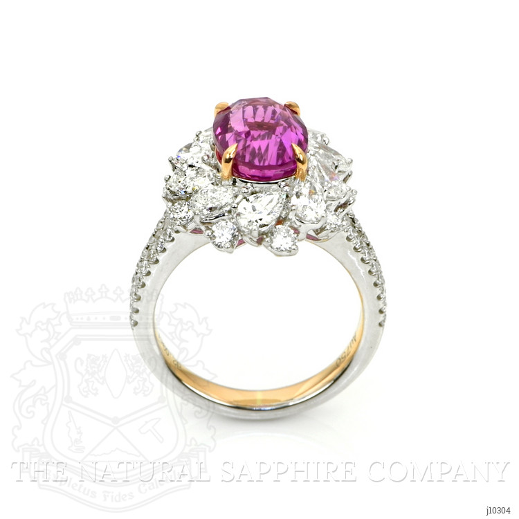 4.05 Ct. Purplish Pink Sapphire and Natural Diamond Pave Ring, 18K White & Yellow