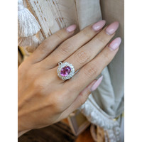 4.05 Ct. Purplish Pink Sapphire and Natural Diamond Pave Ring, 18K White & Yellow Life Style