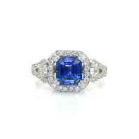 2.62 Ct. Blue Sapphire and Natural Diamond Three Stone Ring, 18K White Gold Video