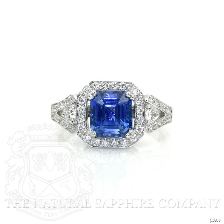 2.62 Ct. Blue Sapphire and Natural Diamond Three Stone Ring, 18K White Gold