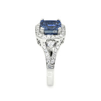 2.62 Ct. Blue Sapphire and Natural Diamond Three Stone Ring, 18K White Gold Image