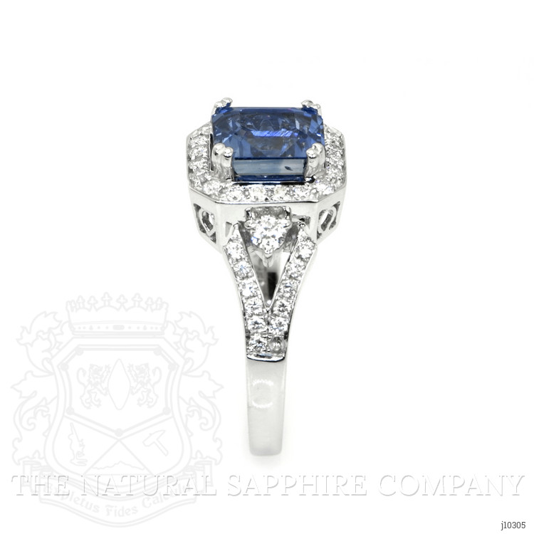 2.62 Ct. Blue Sapphire and Natural Diamond Three Stone Ring, 18K White Gold