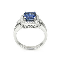2.62 Ct. Blue Sapphire and Natural Diamond Three Stone Ring, 18K White Gold Image