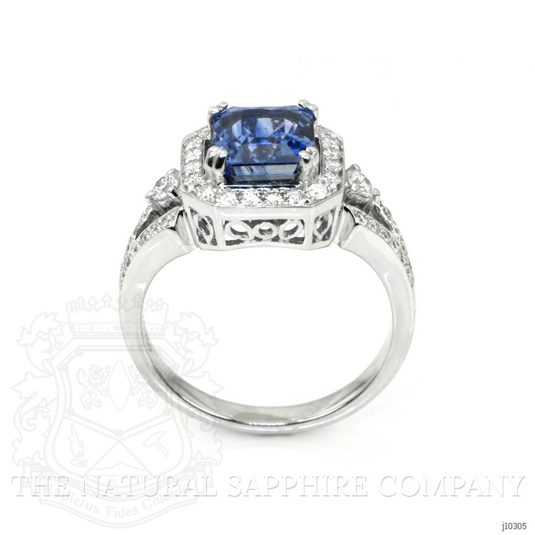 2.62 Ct. Blue Sapphire and Natural Diamond Three Stone Ring, 18K White Gold