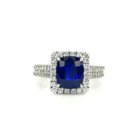 4.17 Ct. Blue Sapphire and Natural Diamond Pave Ring, 18K White Gold Video
